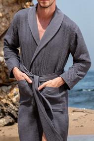 img 2 attached to Hooded Men'S Waffle Robe With Piping - Lightweight, Full-Length Cotton Spa Bathrobe With Ultra-Soft Waffle Weave Sleepwear