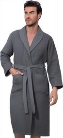 img 4 attached to Hooded Men'S Waffle Robe With Piping - Lightweight, Full-Length Cotton Spa Bathrobe With Ultra-Soft Waffle Weave Sleepwear