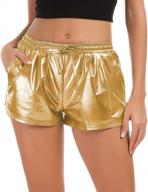 tandisk women's yoga hot shorts shiny metallic pants with elastic drawstring логотип