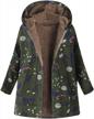 women's floral print hooded vintage oversized coat with pockets - winter warm outerwear logo