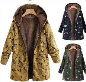 img 2 attached to Women'S Floral Print Hooded Vintage Oversized Coat With Pockets - Winter Warm Outerwear