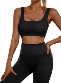 img 4 attached to Sportneer Women'S Ribbed Seamless 2-Piece Gym Set: High-Waist Leggings And Sports Bra Perfect For Yoga, Exercise And Activewear
