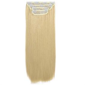 img 4 attached to REECHO 24" Straight Long 4 PCS Set Thick Clip In On Hair Extensions Light Golden Blonde