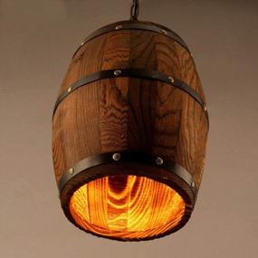 img 1 attached to E27 US Wine Wood Barrel Hanging Ceiling Lamp Light Bar Cafe Fixture Pendants