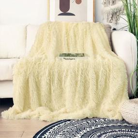 img 4 attached to Decorative Extra Soft Faux Fur Blanket Queen Size 78"X 90",Solid Reversible Fuzzy Lightweight Long Hair Shaggy Blanket,Fluffy Cozy Plush Fleece Comfy Microfiber Blanket For Couch Sofa Bed,Light Yellow