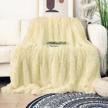 decorative extra soft faux fur blanket queen size 78"x 90",solid reversible fuzzy lightweight long hair shaggy blanket,fluffy cozy plush fleece comfy microfiber blanket for couch sofa bed,light yellow logo