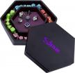 purple hexagon dice rolling tray with lid: perfect for rpg, dnd & other table games - siquk logo