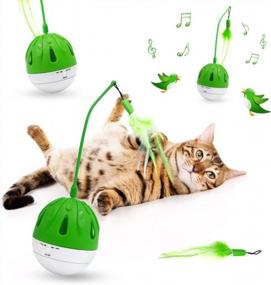 img 4 attached to Interactive Cat Toy With Sound & Feathers - Exercise, Swing Ball & Rocker Kitten Toys (Green)