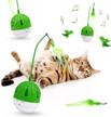 interactive cat toy with sound & feathers - exercise, swing ball & rocker kitten toys (green) logo