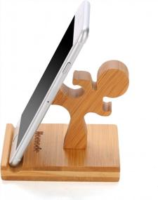 img 4 attached to Bamboo Phone Stand - Homode Wood Cell Phone Holder With Adorable Kung Fu Design, Compatible With IPhone 11 Pro X Plus 8 7 6, IPad And Tablets, Desk Organizer Accessories For Home Or Office