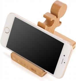 img 2 attached to Bamboo Phone Stand - Homode Wood Cell Phone Holder With Adorable Kung Fu Design, Compatible With IPhone 11 Pro X Plus 8 7 6, IPad And Tablets, Desk Organizer Accessories For Home Or Office