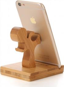 img 3 attached to Bamboo Phone Stand - Homode Wood Cell Phone Holder With Adorable Kung Fu Design, Compatible With IPhone 11 Pro X Plus 8 7 6, IPad And Tablets, Desk Organizer Accessories For Home Or Office