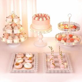 img 4 attached to Набор из 5 металлических подставок для кексов и тортов с подсветкой - белый, 10-дюймовая подставка для торта, 2-уровневый держатель для десерта, 3-уровневая подставка для кексов и 2 блюда для закусок - идеально подходит для дня рождения, свадьбы и вечеринки