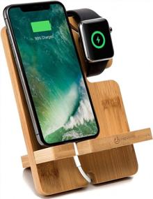 img 4 attached to Bamboo Charging Station Organizer: Keep Your Mobile Devices In Check With JACKCUBE Design Multi-Device Charger Dock Stand – MK243A