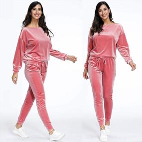 img 1 attached to Velvet Tracksuit Set For Women With Off-Shoulder Top And Jogger Pants By Selowin - Casual And Trendy 2-Piece Sweatsuit