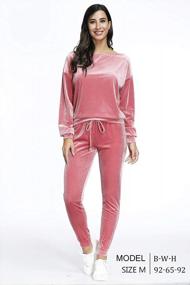 img 2 attached to Velvet Tracksuit Set For Women With Off-Shoulder Top And Jogger Pants By Selowin - Casual And Trendy 2-Piece Sweatsuit