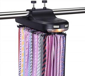 img 3 attached to Primode Motorized Tie Rack With LED Lights – Closet Organizer, Stores & Displays Up To 64 Ties Or Belts, Rotation Operates With Batteries. Great Gift Idea (Black)