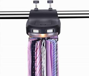 img 2 attached to Моторизованная стойка для галстуков Primode со светодиодной подсветкой - органайзер для шкафов, магазины и дисплеи до 64 галстуков или ремней, вращение работает от батареек. Отличная идея подарка (черный)