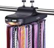 primode motorized tie rack with led lights – closet organizer, stores & displays up to 64 ties or belts, rotation operates with batteries. great gift idea (black) logo