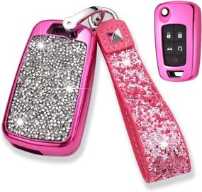 img 4 attached to Bling Diamond Rhinestone Key Fob Cover for Buick Chevy Camaro Cruze Equinox Malibu - Pink | Royalfox(TM)