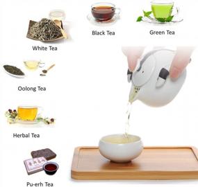 img 1 attached to Portable Travel Tea Set - 100% Handmade Chinese/Japanese Vintage Kungfu Gongfu Porcelain Teapot & Teacups, Bamboo Tray & Mat With Portable Bag (White-2 Cups) | OMyTea®
