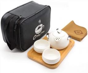 img 4 attached to Portable Travel Tea Set - 100% Handmade Chinese/Japanese Vintage Kungfu Gongfu Porcelain Teapot & Teacups, Bamboo Tray & Mat With Portable Bag (White-2 Cups) | OMyTea®