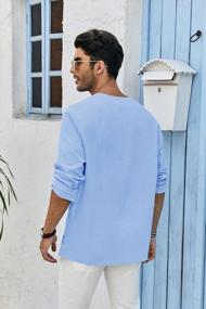 img 1 attached to Casual And Comfy: Bbalizko Men'S Cotton Linen Henley Shirt With Pocket And Long Sleeves For Beach Yoga And Hippie Style