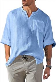 img 4 attached to Повседневная и удобная: мужская рубашка Bbalizko из хлопка и льна Henley с карманом и длинными рукавами для пляжной йоги и стиля хиппи