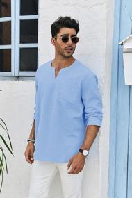 img 2 attached to Casual And Comfy: Bbalizko Men'S Cotton Linen Henley Shirt With Pocket And Long Sleeves For Beach Yoga And Hippie Style