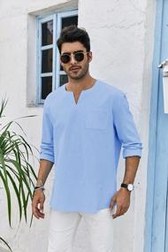 img 3 attached to Casual And Comfy: Bbalizko Men'S Cotton Linen Henley Shirt With Pocket And Long Sleeves For Beach Yoga And Hippie Style