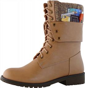 img 4 attached to DailyShoes Women'S Military Combat Boots With Credit Card Pocket - Mid Calf Fold-Down & Up Buckle Design!