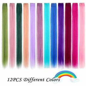 img 3 attached to Vibrant Felendy Colored Hair Extensions: Clip-In And Curly/Straight For Women - 12Pcs Rainbow Hairpieces To Highlight Your Hair