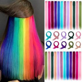 img 4 attached to Vibrant Felendy Colored Hair Extensions: Clip-In And Curly/Straight For Women - 12Pcs Rainbow Hairpieces To Highlight Your Hair