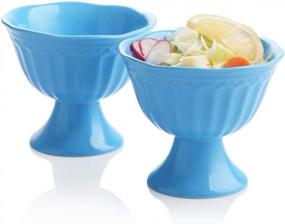 img 4 attached to Steel Blue SWEEJAR Ceramic Ice Cream Bowls - 10Oz Dessert Sundae Cups, Set Of 2