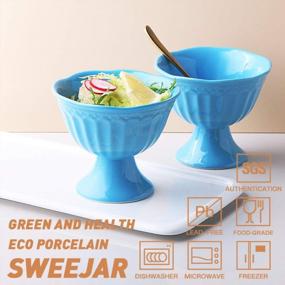 img 3 attached to Steel Blue SWEEJAR Ceramic Ice Cream Bowls - 10Oz Dessert Sundae Cups, Set Of 2