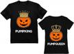 matching king and queen pumpkin halloween t-shirts for couples - his & hers set logo