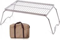 portable folding campfire grill, heavy duty 304 stainless steel grate with legs and carry bag for camping, medium size logo