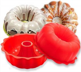 img 4 attached to 2-Pack European Grade Silicone Bunte Cake Pan Set - Non Stick Bakeware Fluted Tube Mold For Jello, Gelatin & Cakes | 9 Inch Baking Pans | Aokinle | BPA Free