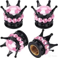 👑 enhance your car's aesthetic appeal with handmade crystal rhinestone crown valve caps – pink and black логотип