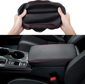 img 4 attached to CKE For 11Th Gen Civic Leather Auto Armrest Cover Protector Center Console Box Seat Cover For Honda Civic 2022 Accessories Sedan Hatchback - Black (Red Line)