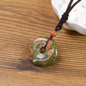 img 1 attached to Circle Donut Pendant Necklace With Semi-Precious Stones By AMORWING