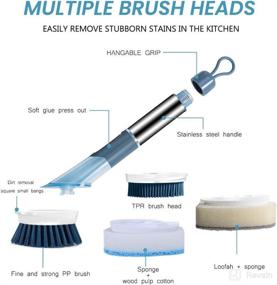 img 2 attached to 🧼 H&P Enterprises Dispensing Kitchen Brush - Smart Kitchen Cleaner with 3 Replaceable Cleaning Heads and Stainless Steel Handle in Blue