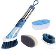 🧼 h&p enterprises dispensing kitchen brush - smart kitchen cleaner with 3 replaceable cleaning heads and stainless steel handle in blue logo