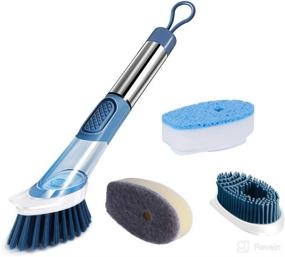 img 4 attached to 🧼 H&P Enterprises Dispensing Kitchen Brush - Smart Kitchen Cleaner with 3 Replaceable Cleaning Heads and Stainless Steel Handle in Blue