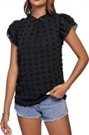 women's swiss dot chiffon blouse with ruffled mock neck and cap sleeves logo