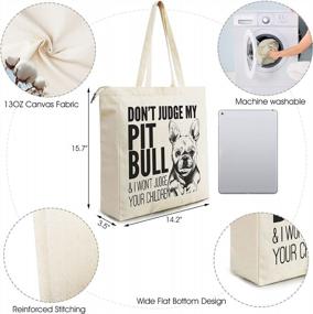 img 3 attached to Stylish BeeGreen Pit Bull Canvas Tote Bag With Zipper Pocket: Perfect For School, Beach, And More!