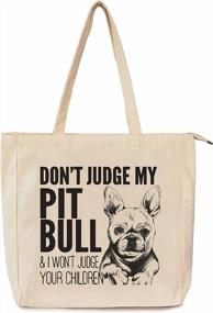 img 4 attached to Stylish BeeGreen Pit Bull Canvas Tote Bag With Zipper Pocket: Perfect For School, Beach, And More!