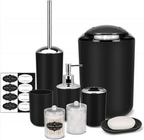 img 4 attached to Complete 8 Piece Black Bathroom Set - Includes Trash Can, Soap Dispenser, Toothbrush Holder, And More - Perfect For Bathroom Decor And Organization