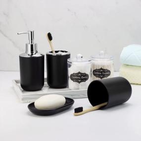 img 1 attached to Complete 8 Piece Black Bathroom Set - Includes Trash Can, Soap Dispenser, Toothbrush Holder, And More - Perfect For Bathroom Decor And Organization