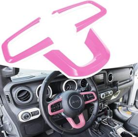 img 4 attached to 🚗 3PACK Pink ABS Auto Steering Wheel Covers Panel Decoration Interior Accessories for Jeep Wrangler JL 2018-2021, and Jeep Gladiator JT 2020-2021